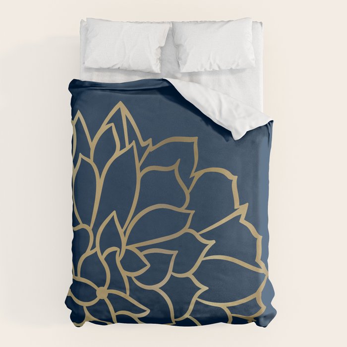 Gold and Navy Flower Duvet Cover Gallery Image 6