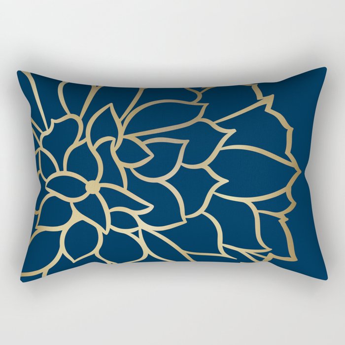 Gold and Navy Flower Rectangular Pillow Gallery Image 2