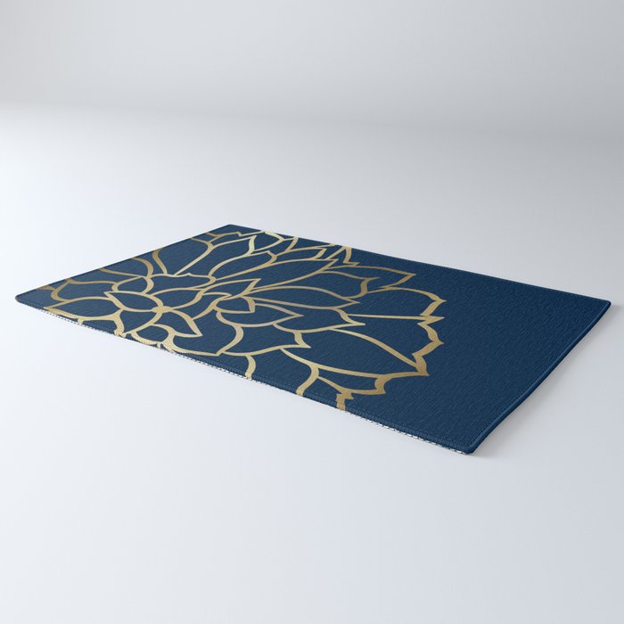 Gold and Navy Flower Rug Gallery Image 3