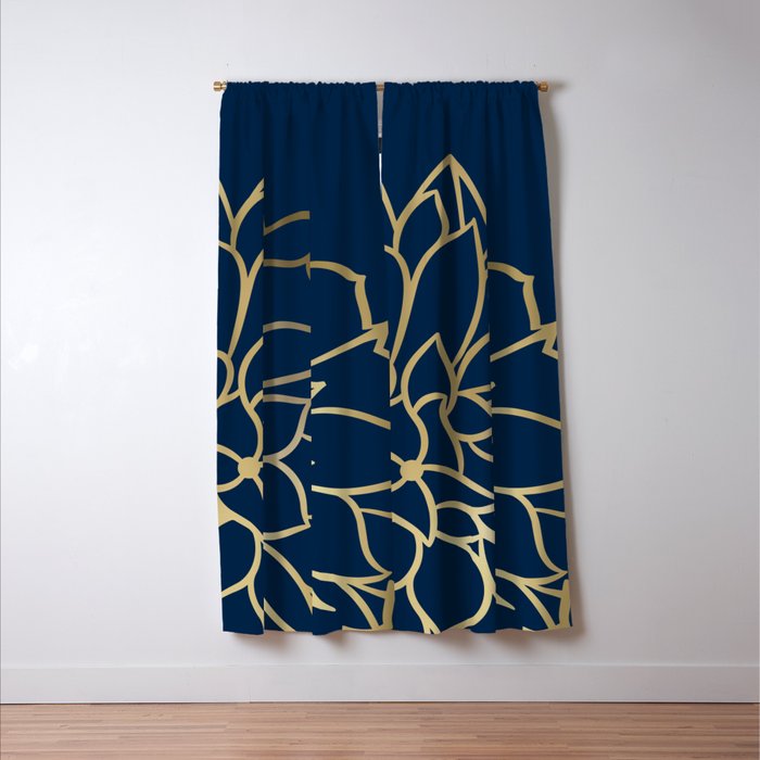 Gold and Navy Flower Window Curtain Gallery Image 3