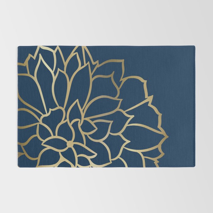 Gold and Navy Flower Rug Gallery Image 2