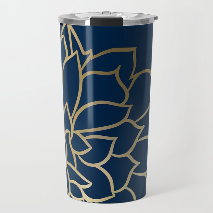 Gold and Navy Flower Travel Mug Gallery Image 1