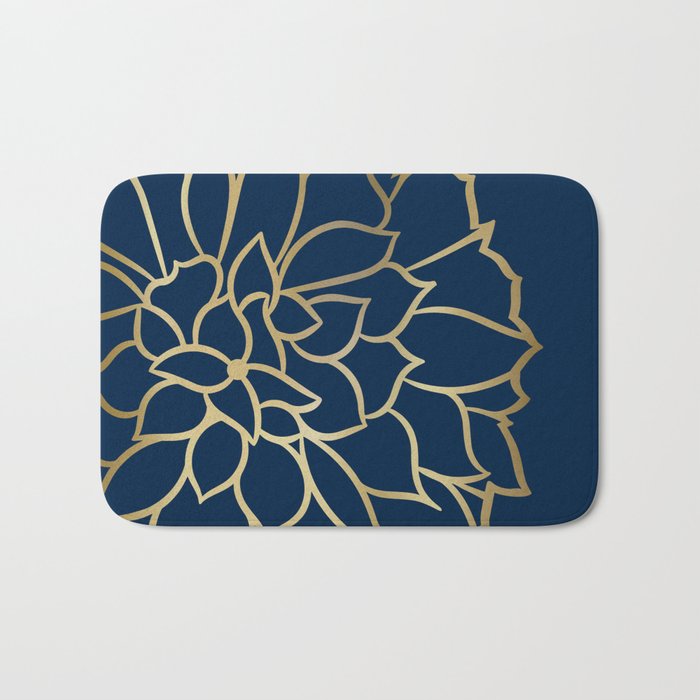 Gold and Navy Flower Bath Mat Gallery Image 1