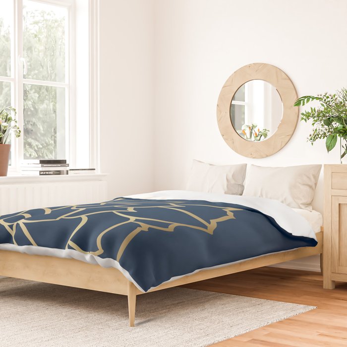 Gold and Navy Flower Duvet Cover Gallery Image 2