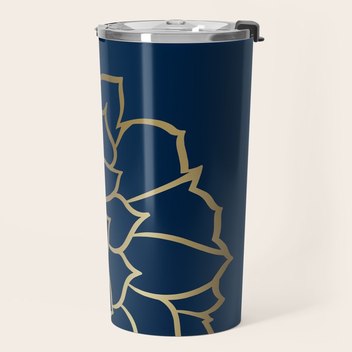 Gold and Navy Flower Travel Mug Gallery Image 2