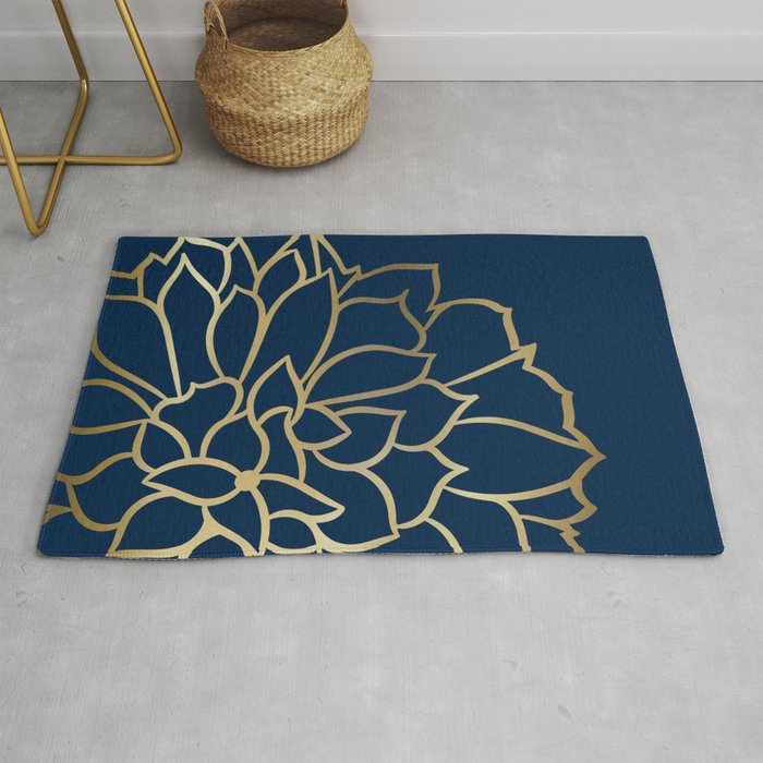 Gold and Navy Flower Rug Gallery Image 1