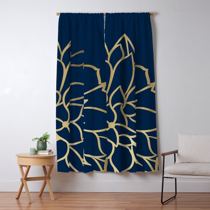 Gold and Navy Flower Window Curtain Gallery Image 5