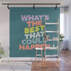 Whats The Best That Could Happen typography print in green, lilac, orange and yellow Wall Mural Gallery Image 1
