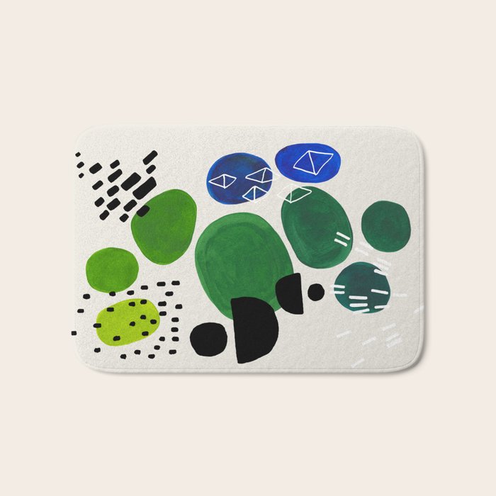 Fun Abstract Minimalist Mid Century Modern Colorful Shapes Lime Green Blue Watercolor Bubbles Bath Mat Gallery Image 1