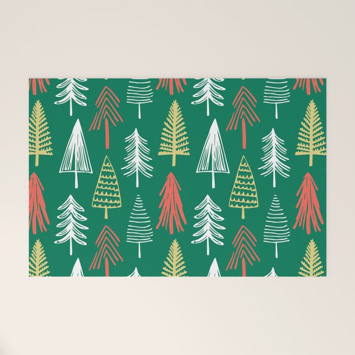 Green christmas pine tree doodle pattern Welcome Mat Gallery Image 1