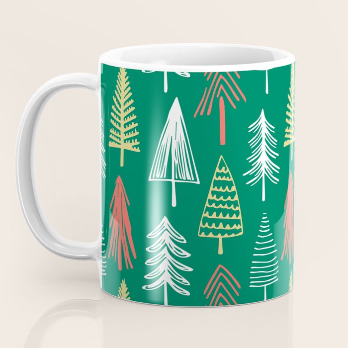 Green christmas pine tree doodle pattern Coffee Mug Gallery Image 3