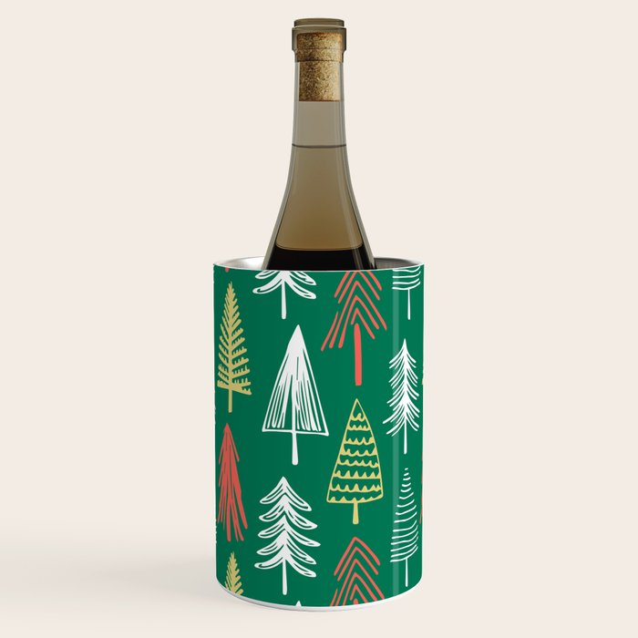 Green christmas pine tree doodle pattern Wine Chiller Gallery Image 2