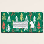 Green christmas pine tree doodle pattern Desk Mat Gallery Image 1