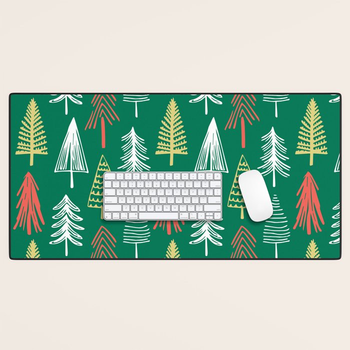 Green christmas pine tree doodle pattern Desk Mat Gallery Image 1