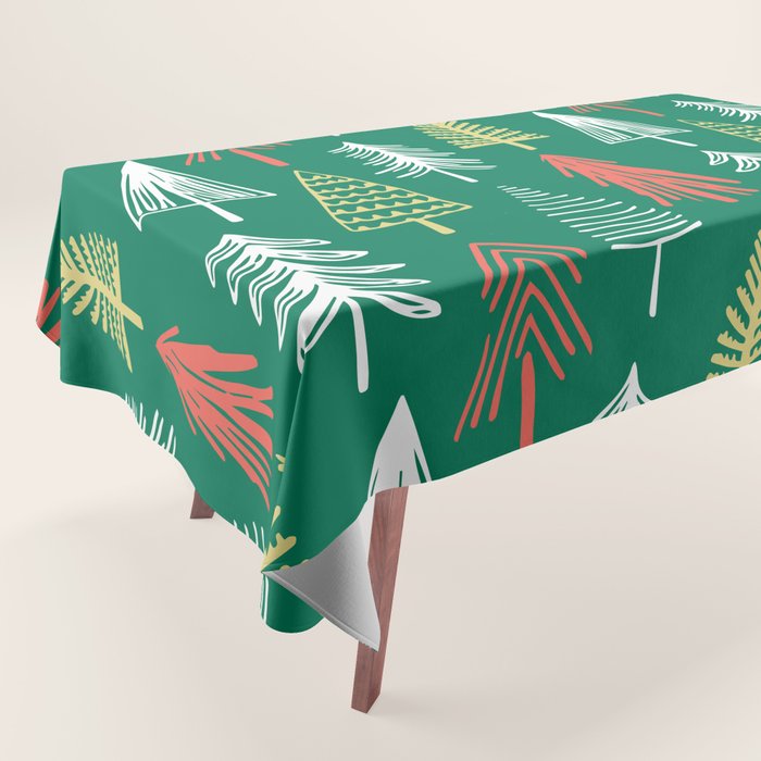 Green christmas pine tree doodle pattern Tablecloth Gallery Image 1