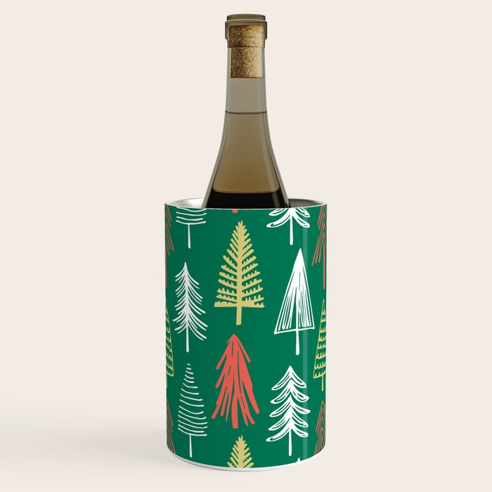 Green christmas pine tree doodle pattern Wine Chiller Gallery Image 1