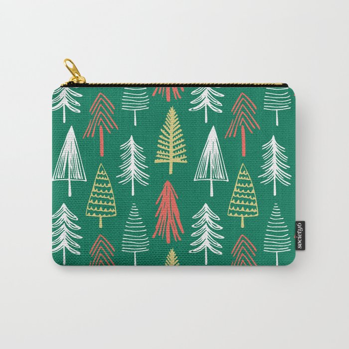 Green christmas pine tree doodle pattern Carry All Pouch Gallery Image 1