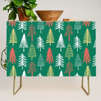 Green christmas pine tree doodle pattern Credenza Gallery Image 1
