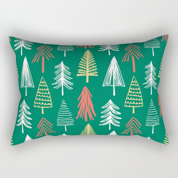 Green christmas pine tree doodle pattern Rectangular Pillow Gallery Image 1