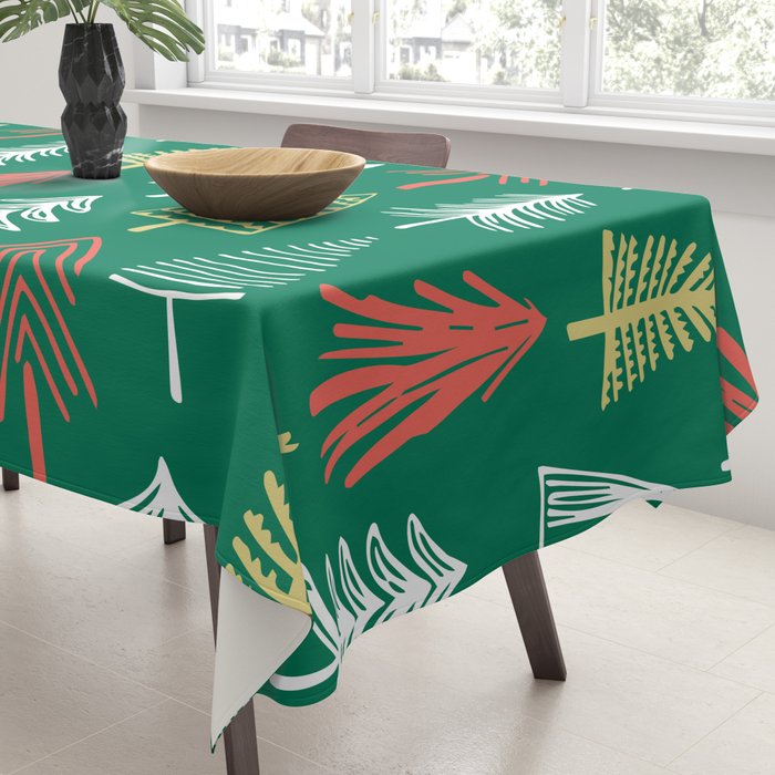 Green christmas pine tree doodle pattern Tablecloth Gallery Image 3