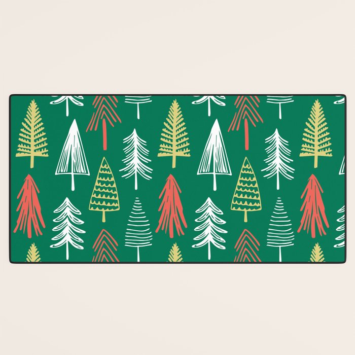 Green christmas pine tree doodle pattern Desk Mat Gallery Image 3