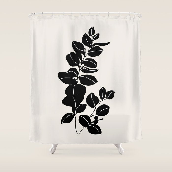 Eucalyptus line art - black Shower Curtain Gallery Image 1