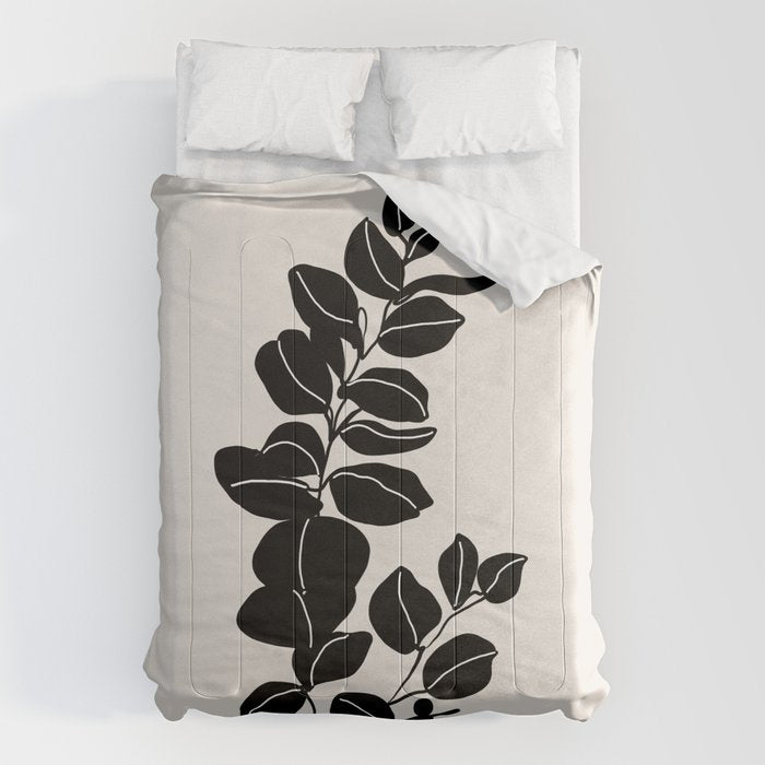 Eucalyptus line art - black Comforter Gallery Image 6