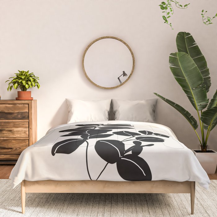 Eucalyptus line art - black Comforter Gallery Image 3