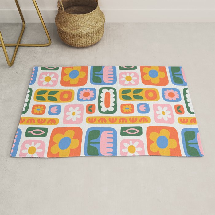 Vintage scandinavian floral art pattern Rug Gallery Image 1