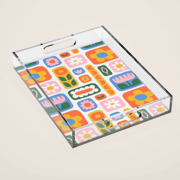 Vintage scandinavian floral art pattern Acrylic Tray Gallery Image 1