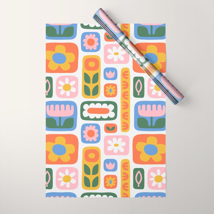 Vintage scandinavian floral art pattern Wrapping Paper Gallery Image 1