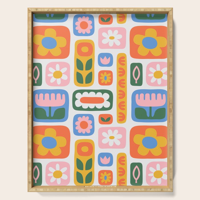 Vintage scandinavian floral art pattern Serving Tray Gallery Image 1