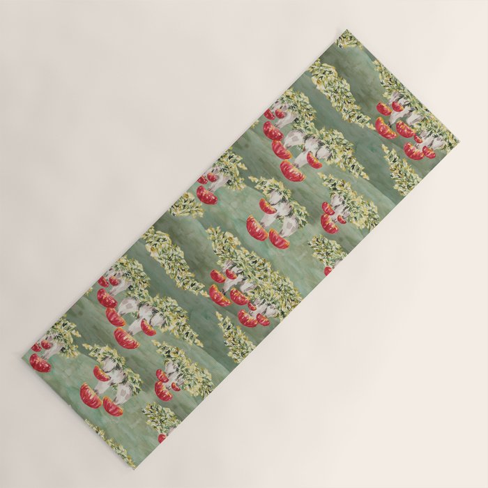 Watercolor moss and mushroom mosaic pattern Yoga Mat Gallery Image 1