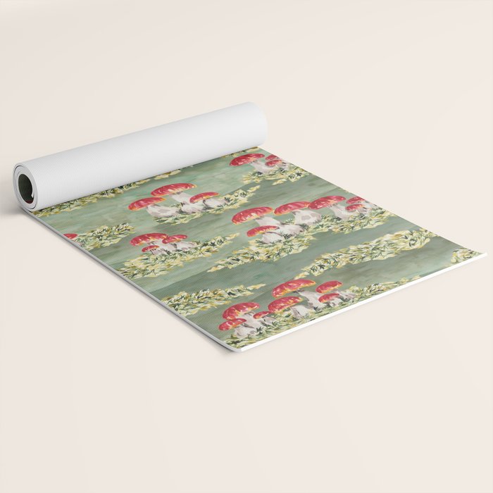 Watercolor moss and mushroom mosaic pattern Yoga Mat Gallery Image 2