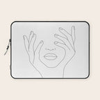 Minimal Line Art Woman with Hands on Face Laptop Sleeve Gallery Image 1