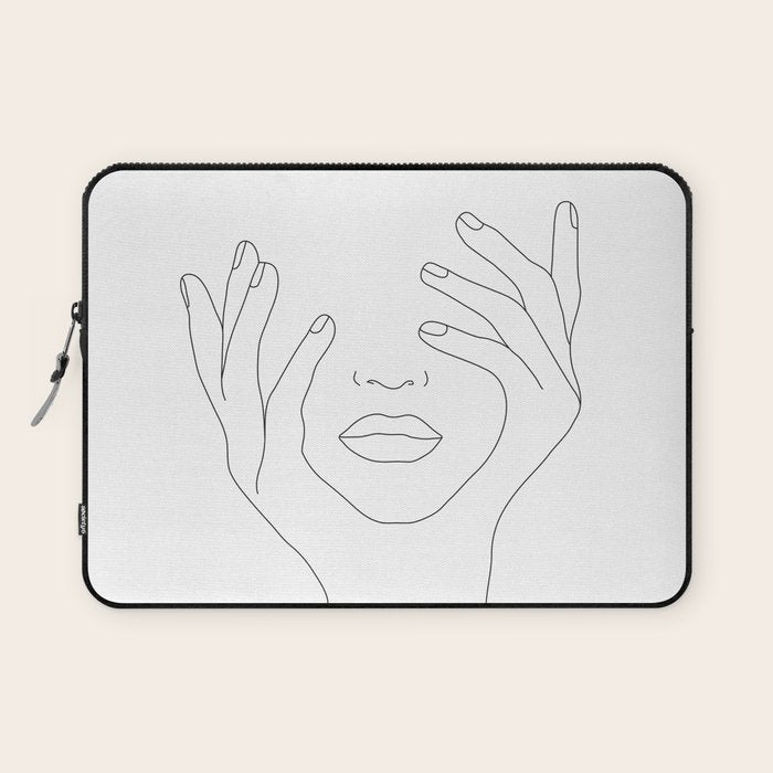 Minimal Line Art Woman with Hands on Face Laptop Sleeve Gallery Image 1