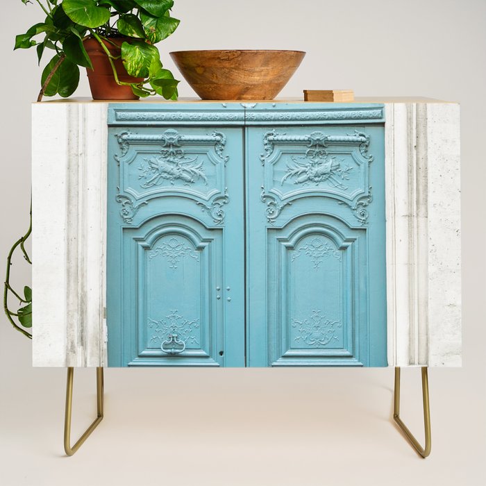 Blue Paris Door - Architecture Photograph, Travel Photography Credenza Gallery Image 1