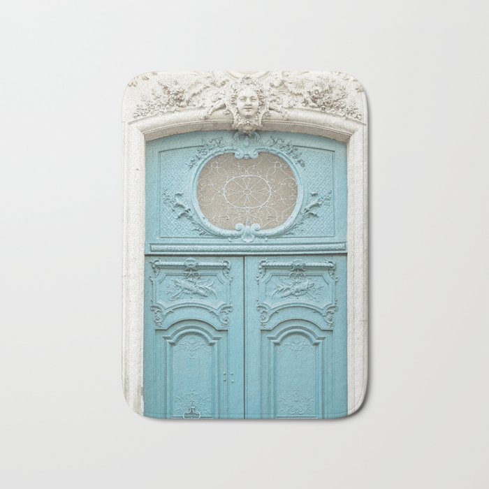 Blue Paris Door - Architecture Photograph, Travel Photography Bath Mat Gallery Image 1