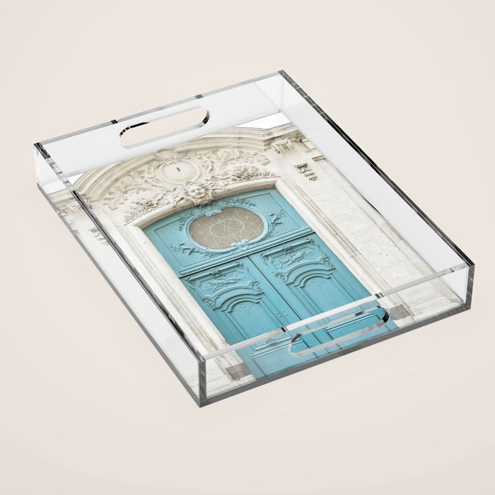 Blue Paris Door - Architecture Photograph, Travel Photography Acrylic Tray Gallery Image 1