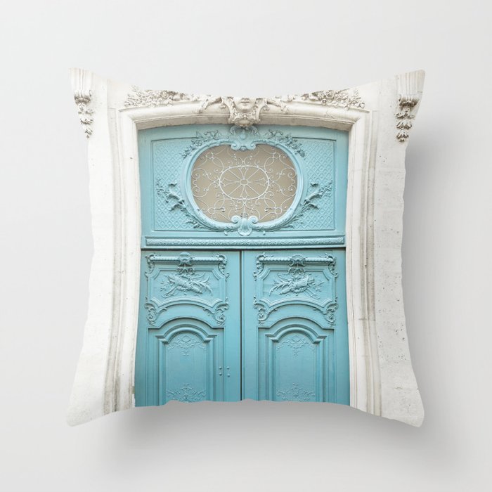 Blue Paris Door - Architecture Photograph, Travel Photography Throw Pillow Gallery Image 6
