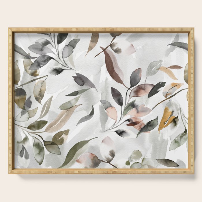 Harvest 2025 Mystic Watercolor Leaves Fall Serving Tray Gallery Image 1