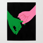 Colorful people holding hands flat cartoon illustration print Poster Gallery Image 4