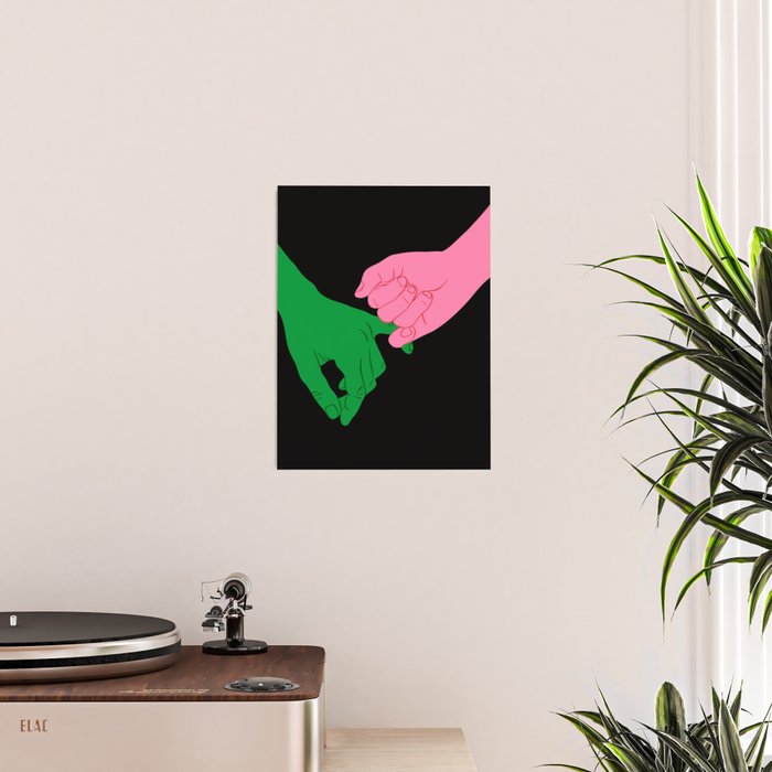 Colorful people holding hands flat cartoon illustration print Poster Gallery Image 2