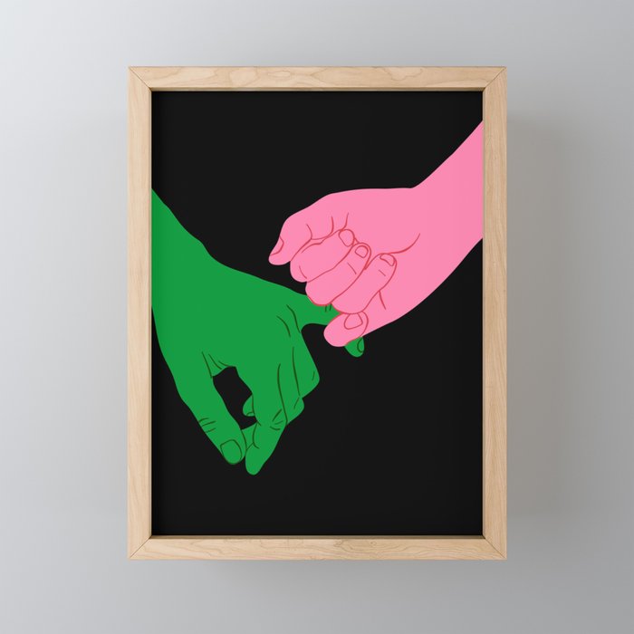 Colorful people holding hands flat cartoon illustration print Mini Art Print Gallery Image 1