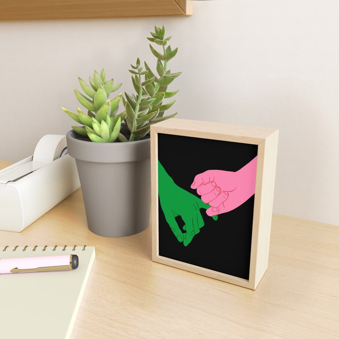 Colorful people holding hands flat cartoon illustration print Mini Art Print Gallery Image 2