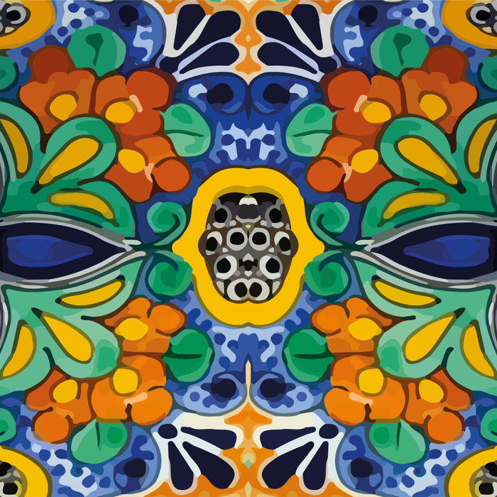 Maximalist leaves mexican flowers talavera pottery blue azulejo tile Coffee Mug Gallery Image 2