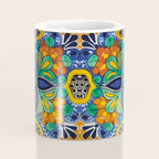 Maximalist leaves mexican flowers talavera pottery blue azulejo tile Coffee Mug Gallery Image 4