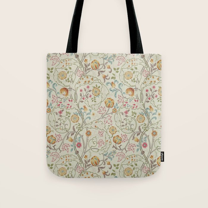 William Morris Mary Isobel Russet Taupe Vintage Floral Pattern Tote Bag Gallery Image 1