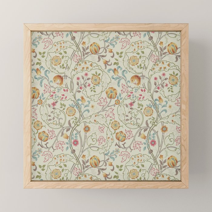 William Morris Mary Isobel Russet Taupe Vintage Floral Pattern Mini Art Print Gallery Image 1