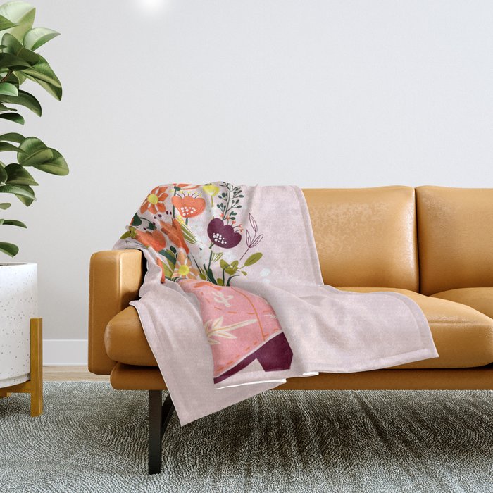 Pink Cowboy Boot and Wild Flower Bouquet Throw Blanket Gallery Image 1
